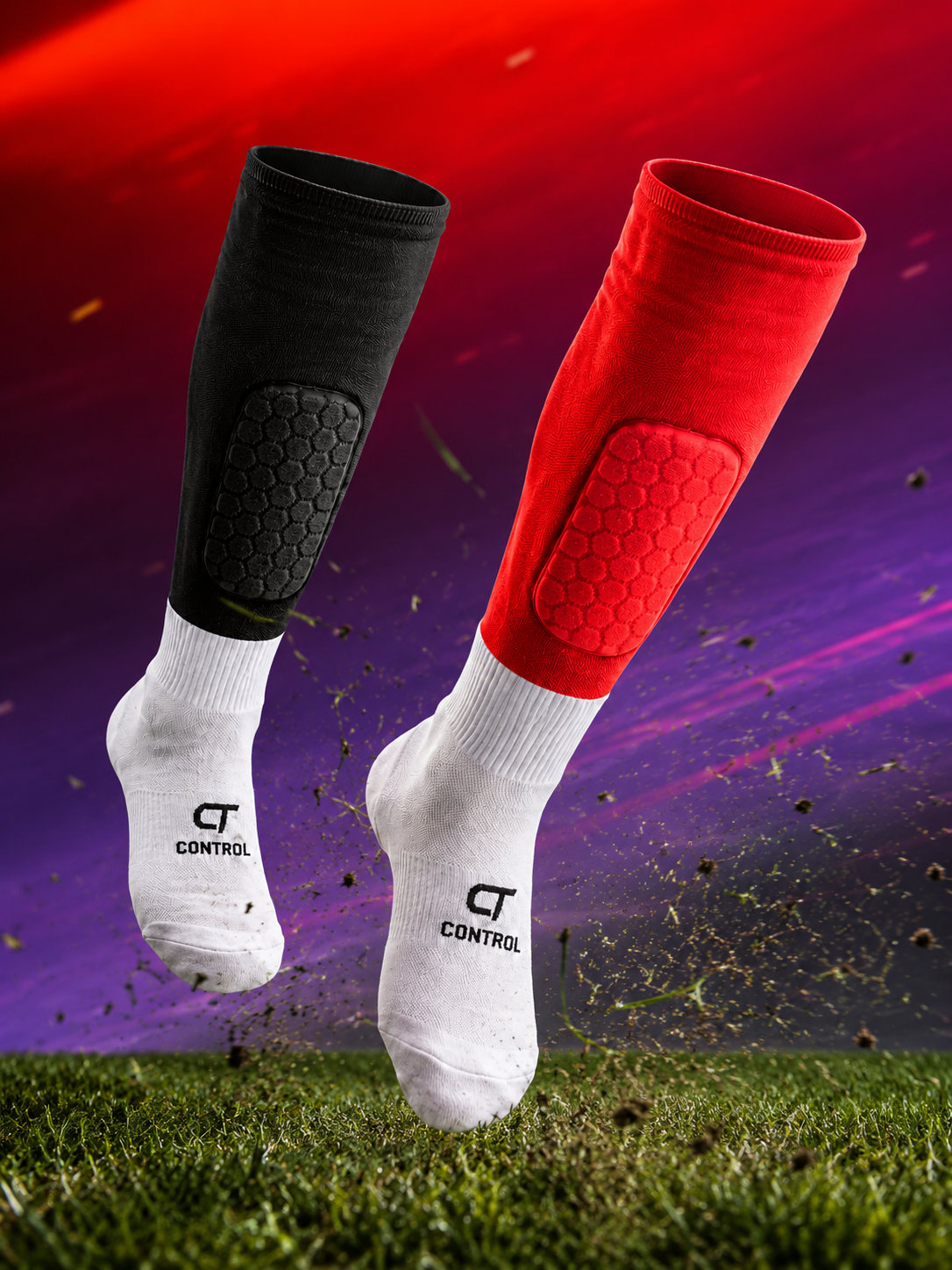 Black and red all in 1 socks on a colourful background
